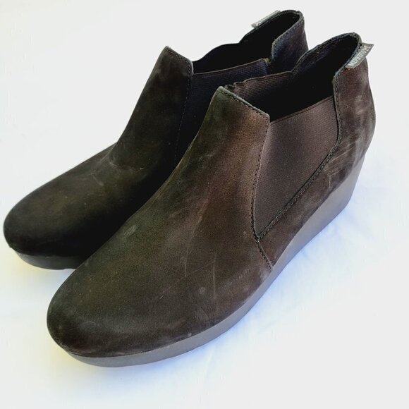 Mephisto Women's Black Suede Slip-on Tosca Wedge Ankle Chelsea Boots - size 10 - Picture 1 of 11